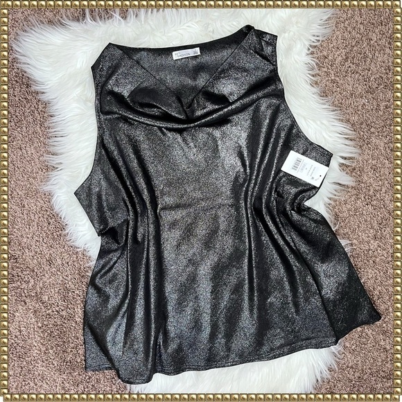 89th & Madison Black Metallic Cowl Neck Top Size 1X - Picture 1 of 14